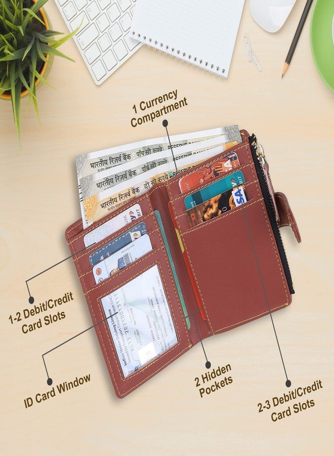 TnW PU Leather Mini Zipper Wallet for Women (Maroon) - Image 2